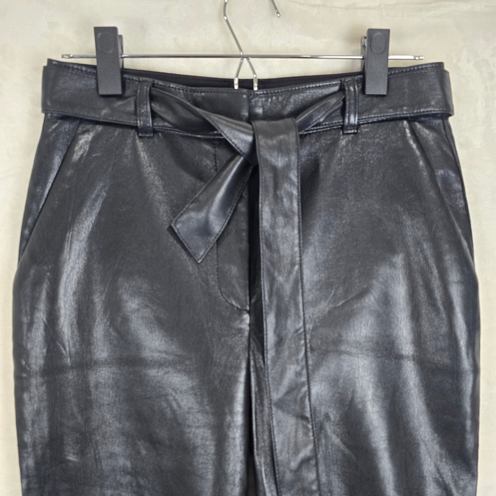 Aritzia Babaton Tie Front Vegan Leather Pants Black High Waisted Straight Leg 4 - Picture 4 of 12